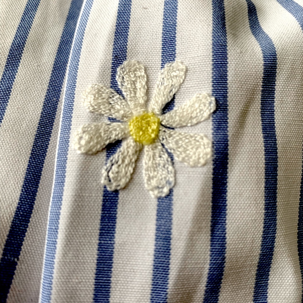 Rare Editions Blue & White Striped Dress With Embroidered Daisies - Picture 7 of 12